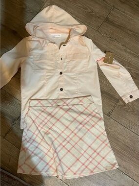 Light Blush Pink Cotton Shirt Girl 2 Pieces Jacket And skirt Set, size 10